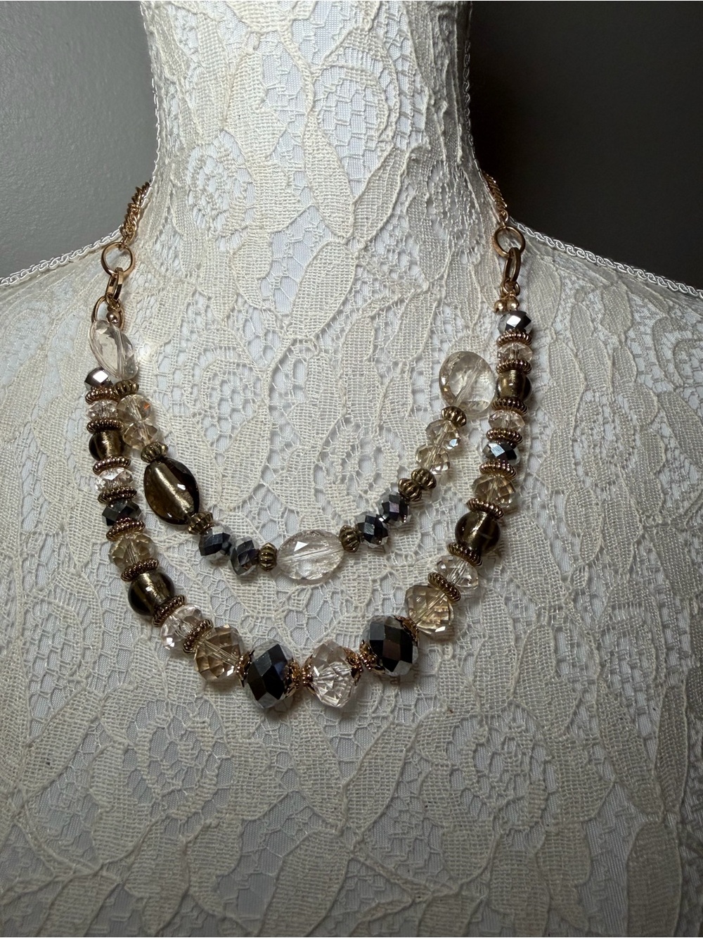 Boho Layered Smoky Glass & Acrylic Beaded Chunky Statement Necklace